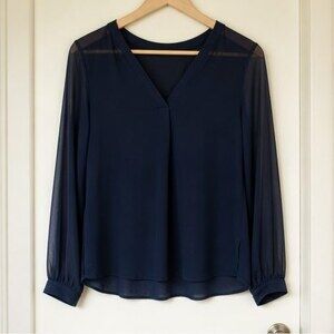 Navy Pleated Blouse